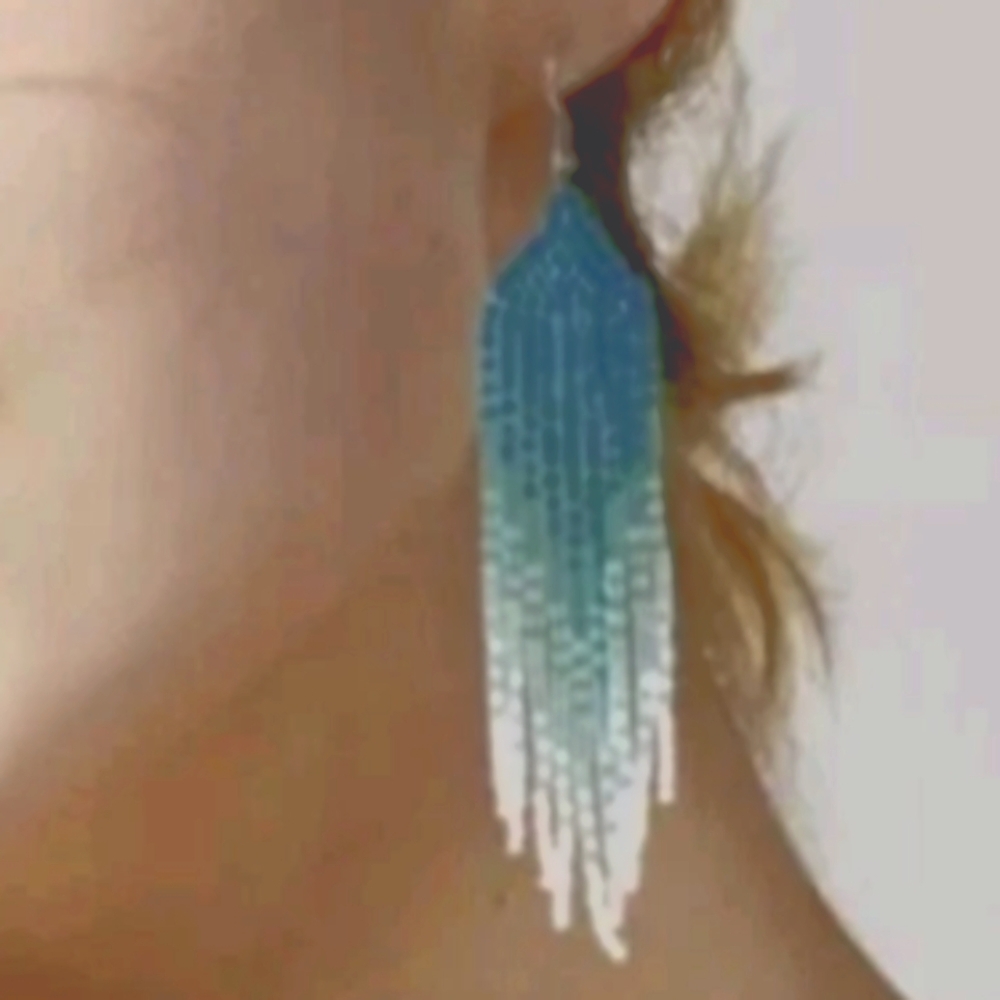 Native American Style Earrings Mint Blue & Green Bead Earrings Bohemian NWT - Picture 4 of 13